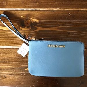 Michael Kors Blue Jet Set Double Gusset Wristlet